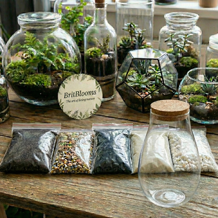 Premium Closed Terrarium DIY Kit–Soil, Gravel, Charcoal, Sand & white Quartz Set