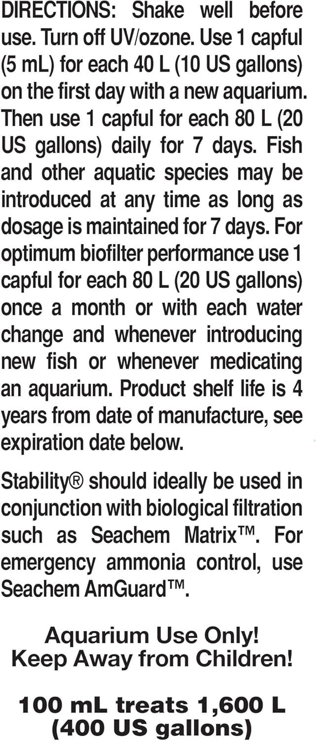 Seachem Stability Biofilter Bacteria–Safe Water Treatment for Aquarium Fish Tank