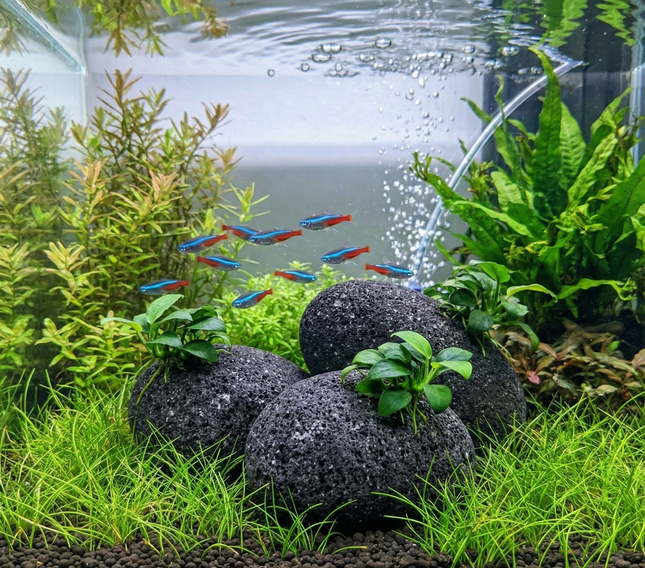 Black Lava Deco Balls 70–90 mm – Natural Volcanic Rock for Aquariums & Terrarium
