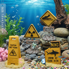 Aquarium Decorations Warning Signs – Fish Tank Ornaments for Kids – 4 Designs