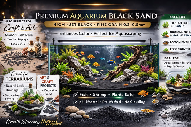 Black Aquarium Sand Premium Substrate Fish Tank Gravel Aquascaping Shrlmp 5 KG
