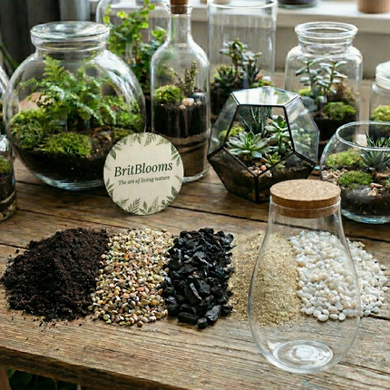 Premium Closed Terrarium DIY Kit–Soil, Gravel, Charcoal, Sand & white Quartz Set