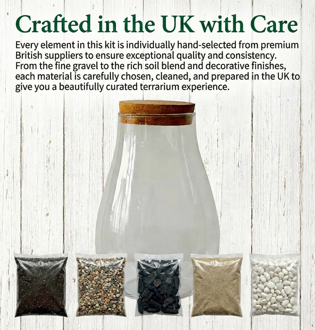 Premium Closed Terrarium DIY Kit–Soil, Gravel, Charcoal, Sand & white Quartz Set