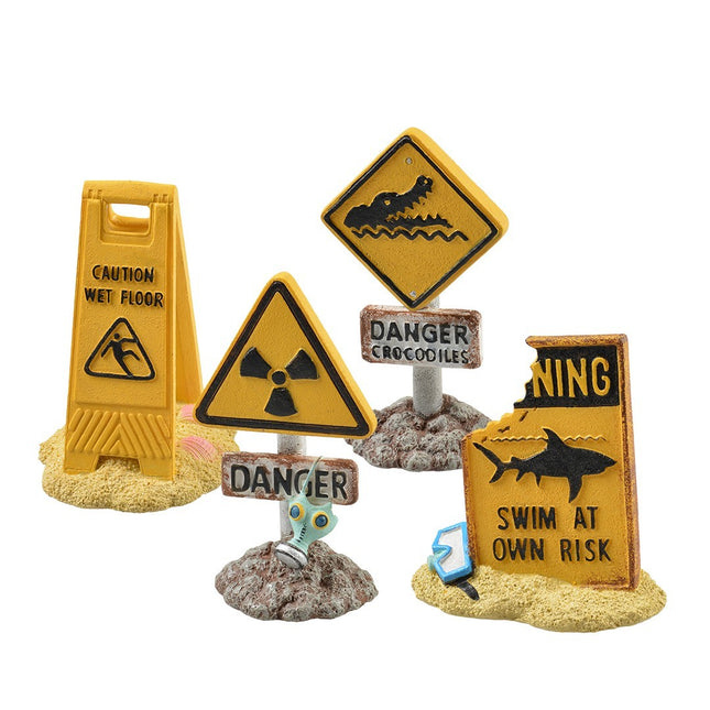 Aquarium Decorations Warning Signs – Fish Tank Ornaments for Kids – 4 Designs