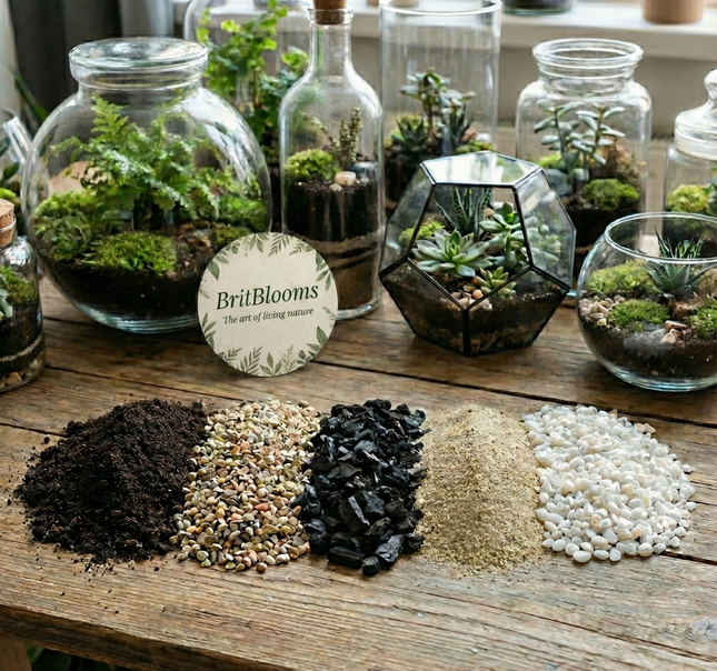 Premium Closed Terrarium DIY Kit–Soil, Gravel, Charcoal, Sand & white Quartz Set