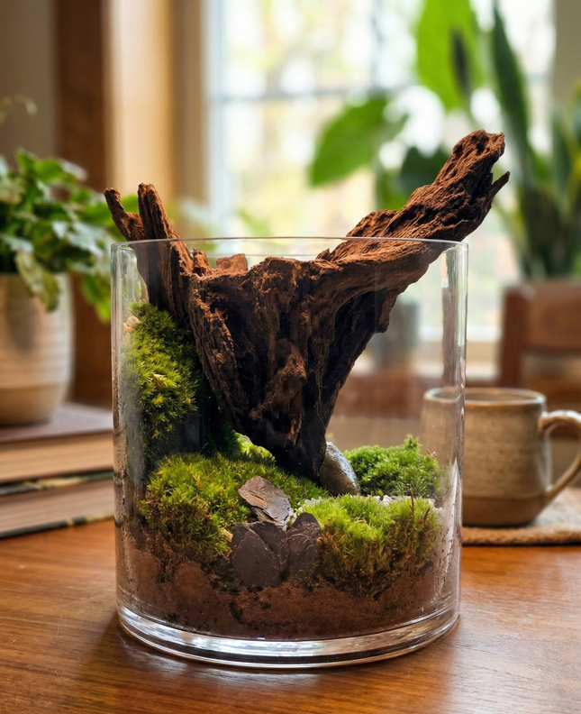 Handcrafted Woodland Moss Terrarium | Low Maintenance Indoor Desk Plant & Decor